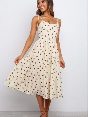 Slide Show Polka Dot Dress Cream Brown Women’s 8